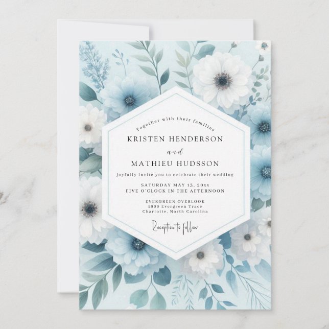 Invitation Dusty Blue Winter Bloom Wedding (Devant)
