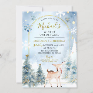 Invitation Dusty Blue Winter Forêt ONE derland 1er anniversai