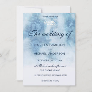Invitation Dusty Blue Winter Script Calligraphie White Branch