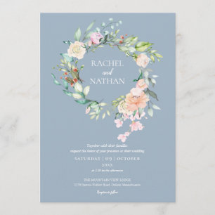 Invitation Dusty Blue Woodland Rose verdure Mariage fleuri