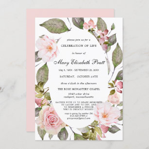 Invitation Dusty Blush rose Floral Célébration de la vie Invi