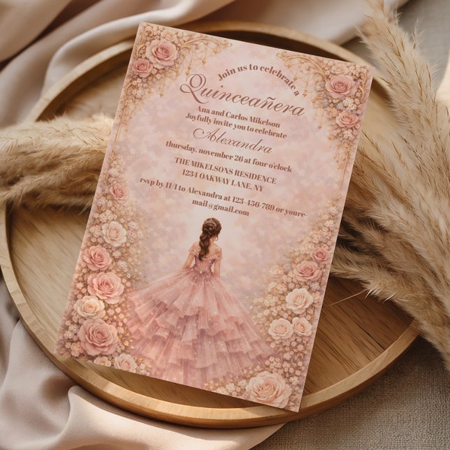 Invitation Dusty Blush Rose Garden Quinceañera (Créateur téléchargé)