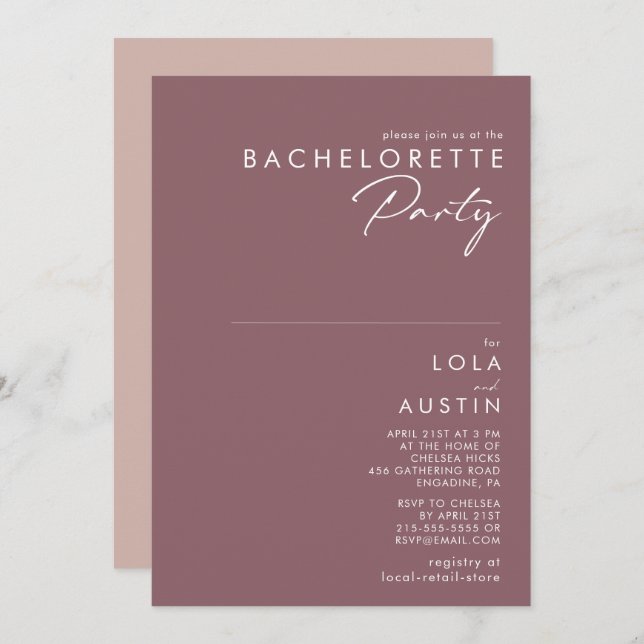 Invitation Dusty Boho | Bachelorette violet et Rose (Devant / Derrière)
