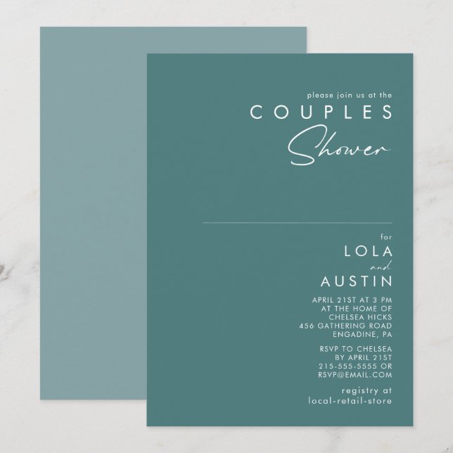 Invitation Dusty Boho | Douche Couples Vert et Bleu (Devant / Derrière)