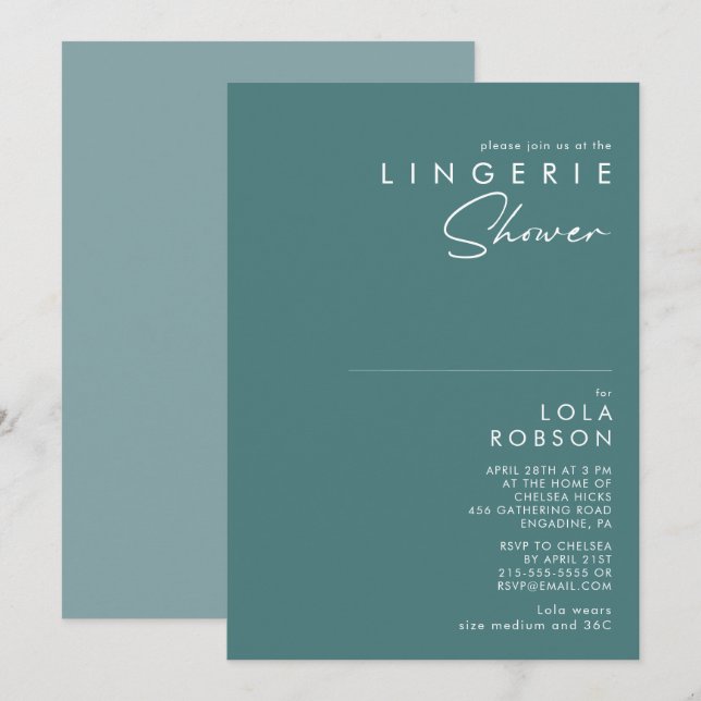 Invitation Dusty Boho | Douche Lingerie verte et bleue (Devant / Derrière)