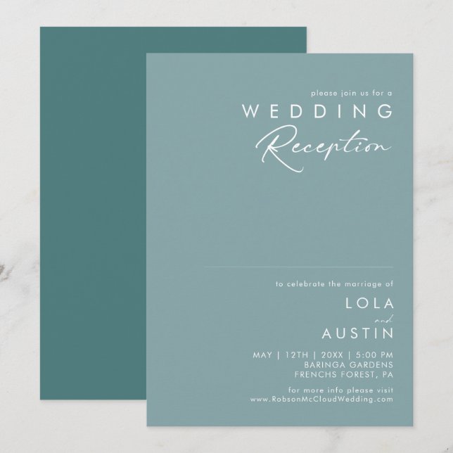 Invitation Dusty Boho | Réception de mariage bleu et vert (Devant / Derrière)