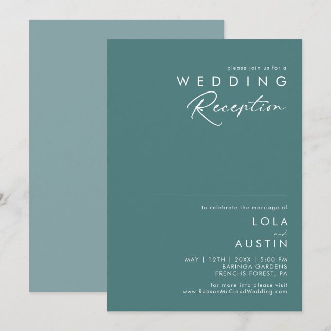 Invitation Dusty Boho | Réception de mariage verte et bleue (Devant / Derrière)