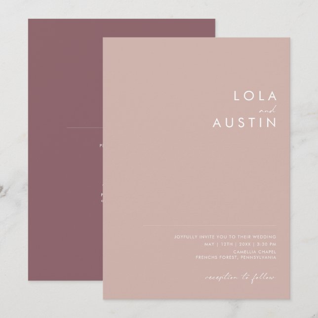 Invitation Dusty Boho | Rose et violet tout en un Mariage (Devant / Derrière)