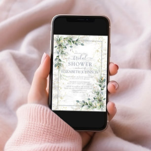 Invitation Dusty Botanical Greenery Gold Marble Fête des mari