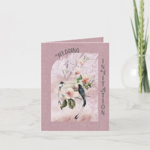 Invitation Dusty Bourgogne Magnolia Blossoms and Bird Mariage