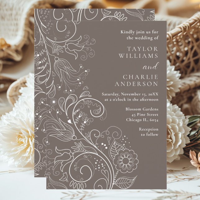 Invitation Dusty Brown élégant Mariage floral (Créateur téléchargé)