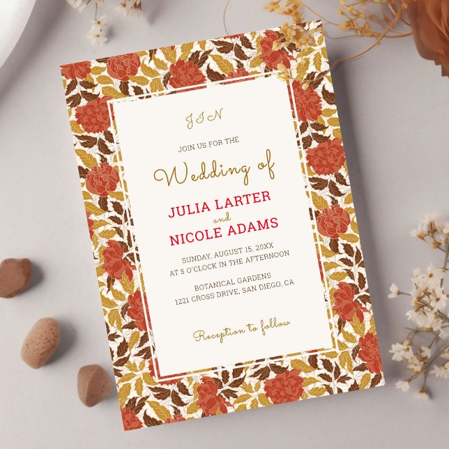 Invitation Dusty Brunt Orange Peony Flower Mariage photo auto (Créateur téléchargé)