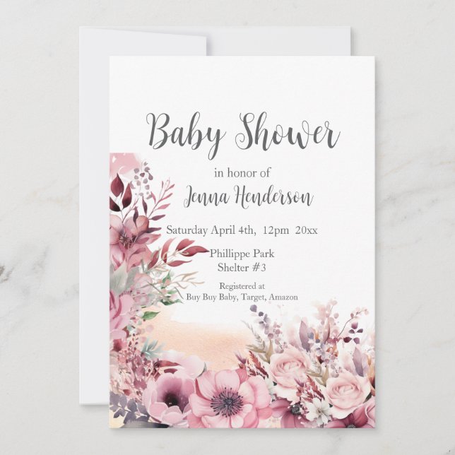 Invitation Dusty Coral QR Code Baby shower (Devant)