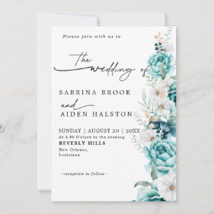 Invitation Dusty Emerald Greenery Blanc Floral Mariage