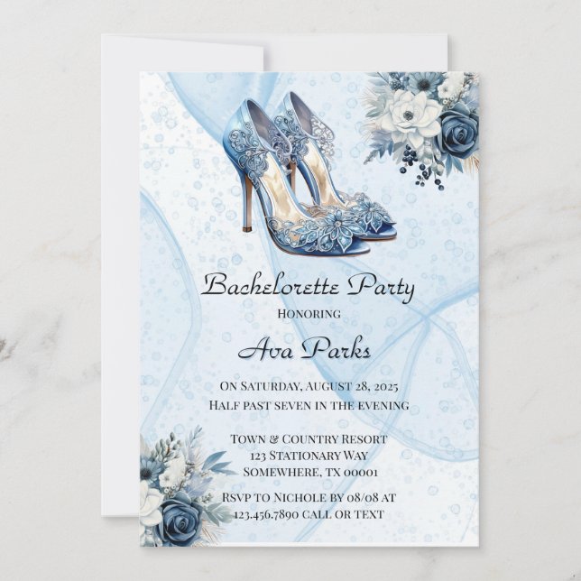 Invitation Dusty Encre d'alcool Floral talons Bachelorette Pa (Devant)
