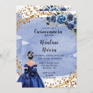 Invitation Dusty et Marine Gold Girl Quinceanera Anniversaire