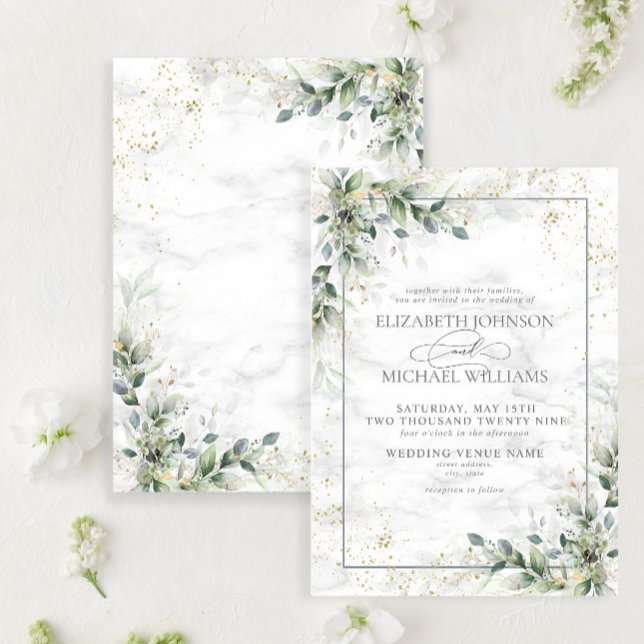 Invitation Dusty Eucalyptus Botanical Gold Greenery Wedding I (Créateur téléchargé)