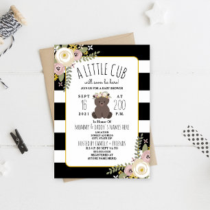 Invitation Dusty Floral Stripe Boho Bear Baby shower