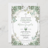 Dusty Green Floral Première Communion Sainte