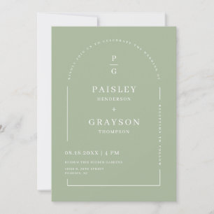 Invitation Dusty Green Moderne Boho Arch Photo Code QR initia