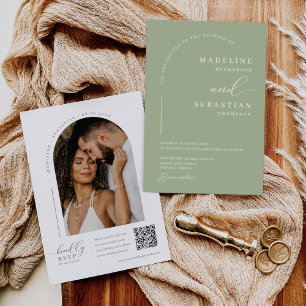Invitation Dusty Green Moderne Mini Arc Photo QR Code Invi