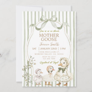 Invitation Dusty Green Mother Goose et Gosling Baby Shower