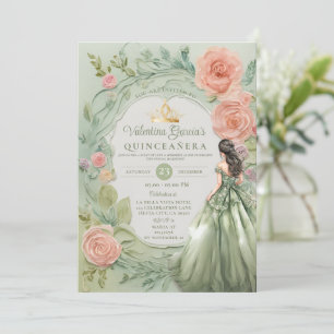 Invitation Dusty Green Quinceañera 15 Anos Fleurs Or