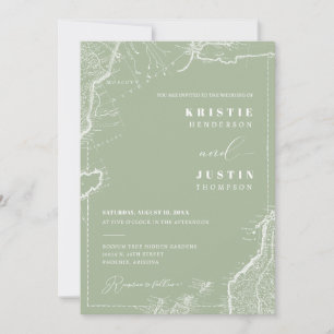 Invitation Dusty Green Retro Voyage QR Code Mariage photo