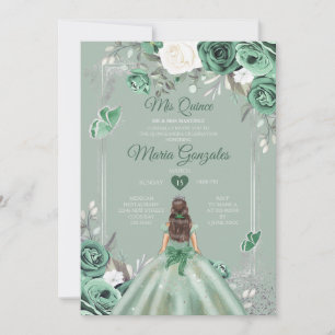 Invitation Dusty Green Silver Mis Quince 15 Anos