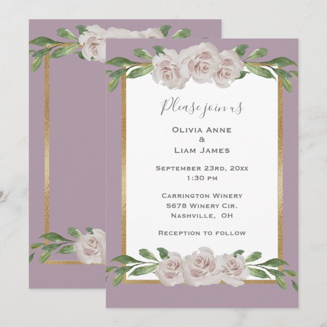 Invitation Dusty Lavender Floral Aquarelle Mariage romantique (Devant / Derrière)