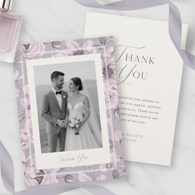 Invitation Dusty Lavender Floral Wedding Photo Thank You Card (Créateur téléchargé)
