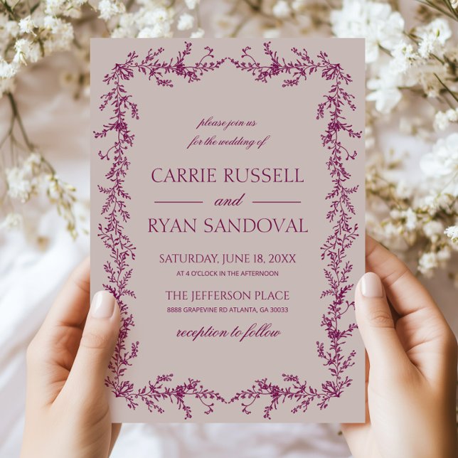Invitation Dusty Lavender Purple Elegant Floral Frame Wedding (Créateur téléchargé)