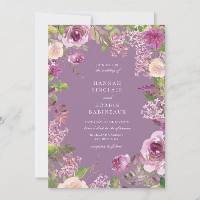 Invitation Dusty Lavender Purple Floral Mariage (Devant)
