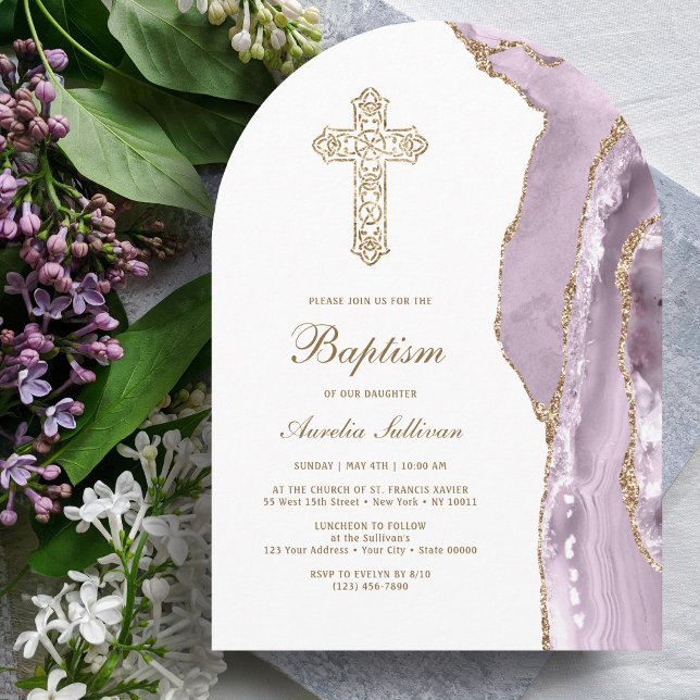 Invitation Dusty Lilac Agate Baptism (Créateur téléchargé)
