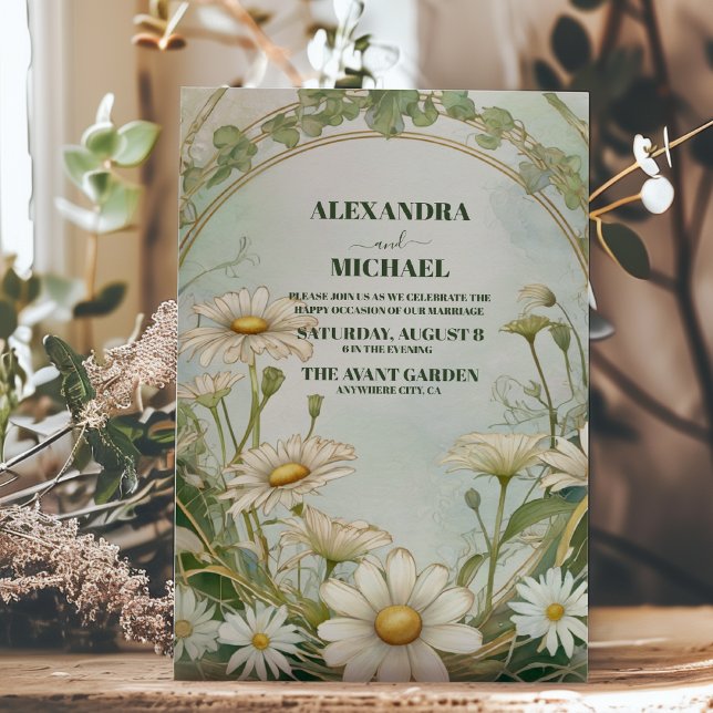 Invitation Dusty Marguerite Daisy Mariage Art Nouveau (Créateur téléchargé)