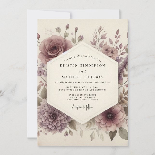 Invitation Dusty Mauve Floral Romance Wedding (Devant)