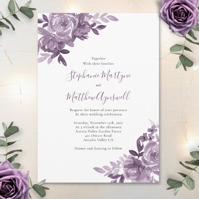 Invitation Dusty Mauve Floral Rose Mariage botanique (Créateur téléchargé)