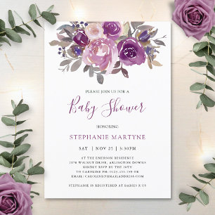Invitation Dusty Mauve Purple Blush Baby shower Botanique