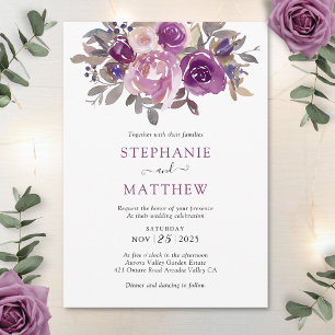 Invitation Dusty Mauve Purple Blush Floral Mariage