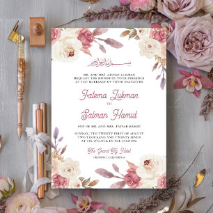 Invitation Dusty Mauve rose Floral musulman musulman Mariage 