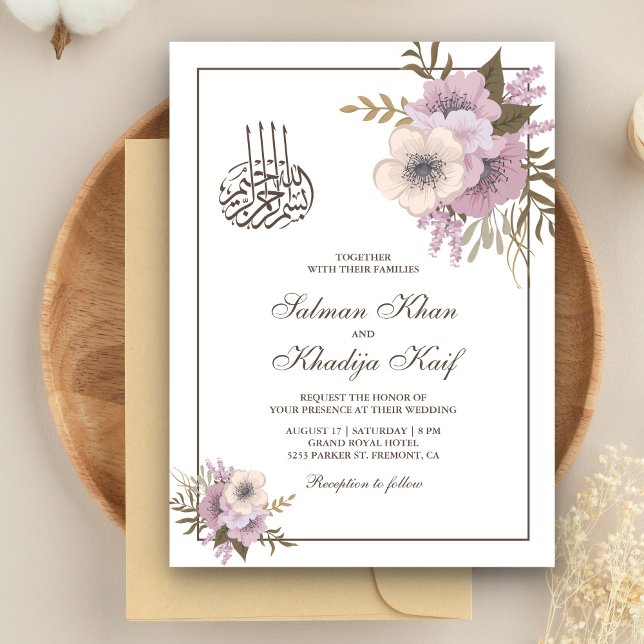 Invitation Dusty Mauve rose Floral musulman musulman Mariage  (Créateur téléchargé)