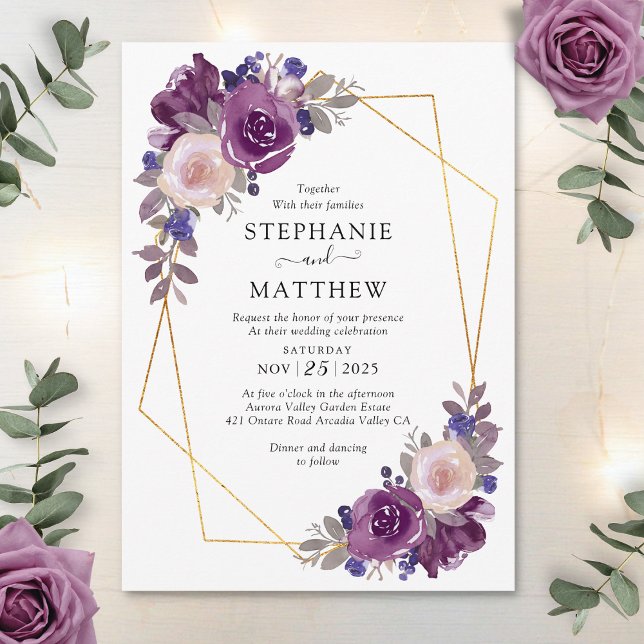 Invitation Dusty Mauve violet violet Mariage floral géométriq (Créateur téléchargé)