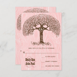 Invitation Dusty Millennial Arbre rose Mariage en bois d'écor