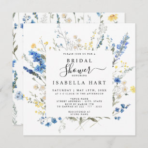Invitation Dusty Navy Blue Dainty Wild Floral Fête des mariée