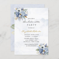 Dusty Navy Blue Gold Peony Chic Bachelorette Party