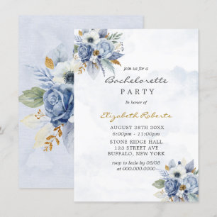 Invitation Dusty Navy Blue Gold Peony Chic Bachelorette Party