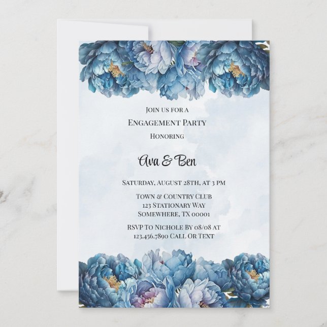 Invitation Dusty Navy Paint Peony Engagement (Devant)