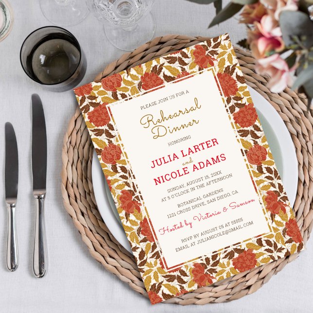 Invitation Dusty Orange Peony Flowers Automne Dîner de répéti (Créateur téléchargé)