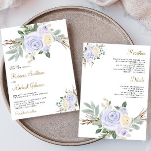 Invitation Dusty Pastel Purple Floral tout en un Mariage