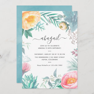 Invitation Dusty Pastel Tropical Floral été fête d'anniversai